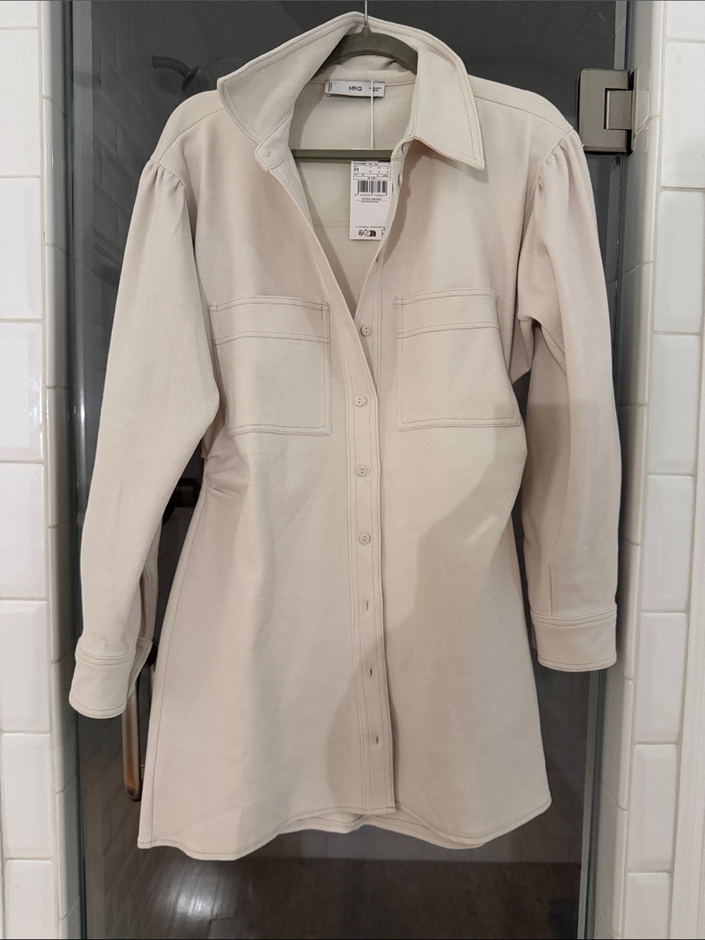 Mango Puffed Sleeve Dress in Ecru NWT